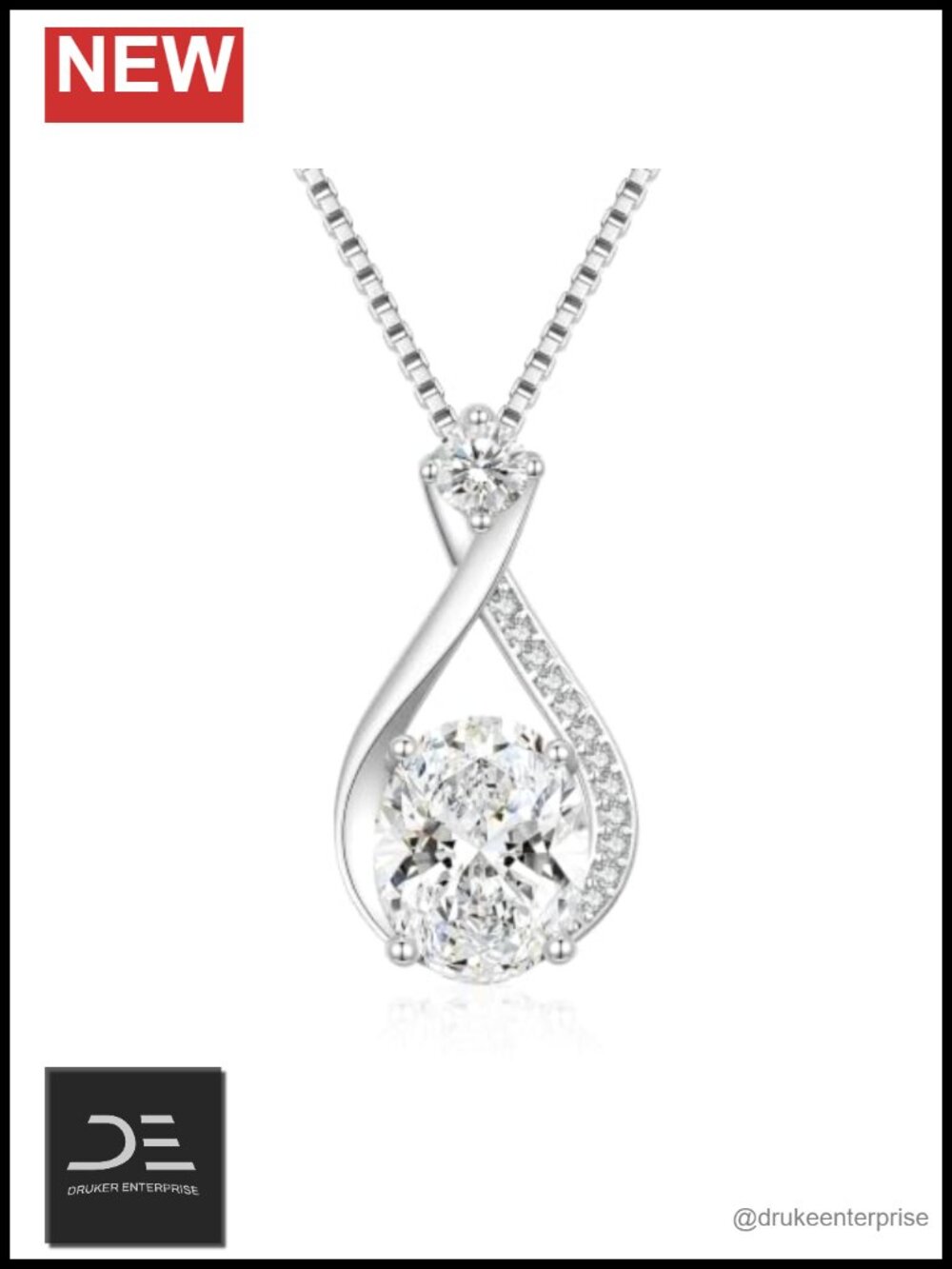 Infinity Moissanite Pendant Necklace Women 925 Sterling Silver Rhodium Plated